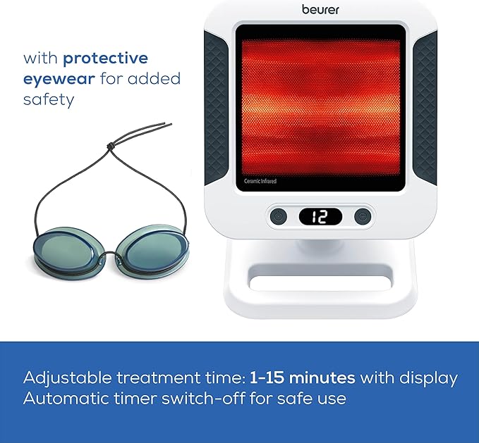 Beurer IL60 Infrared Heat Lamp for Red Light Therapy for Face Body Sinus &amp Skin Pain Relief &amp Muscle Recovery Adjustable Treatment Time Protective Eyewear Included