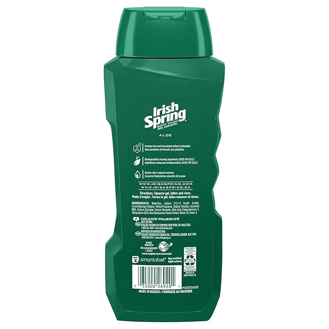 Irish Spring Men's Body Wash Shower Gel Aloe Vera - 20 fluid ounce (Pack of 6)