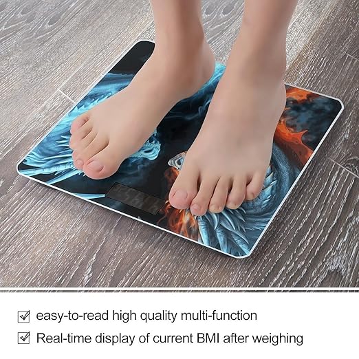 Ice and Fire Dragons Digital Bathroom Scale for Body Weight with High Precision Digital Weighing Scale with BMI Clear LCD Display and Step-On Measures Weight Up to 180kg
