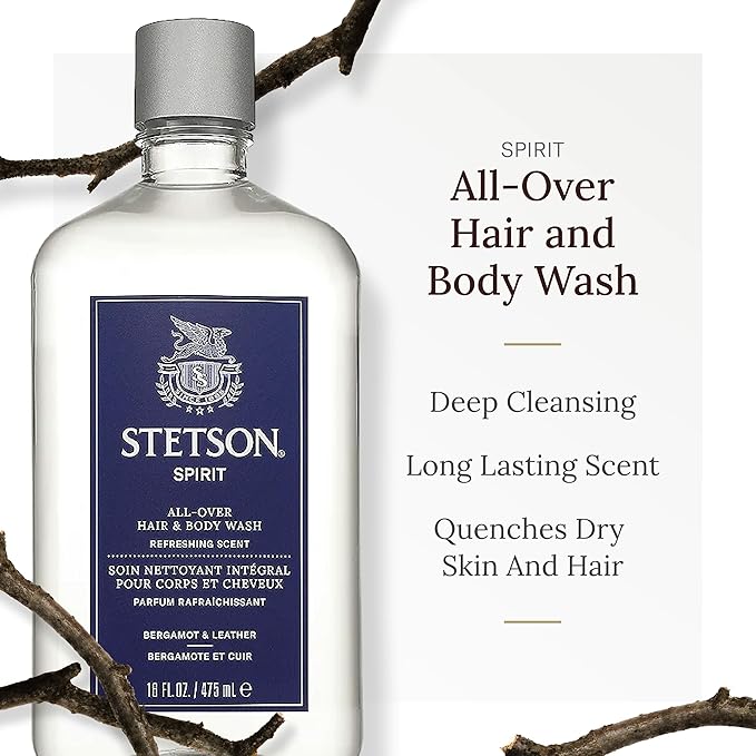 SCENT BEAUTY STETSON Personal Care All Over Hair &amp Body Wash Moisturizing Body Wash &amp Shampoo - 16 oz - 3 Pack - Spirit