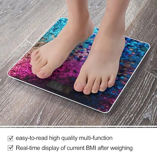 Glitter Sequin Spot Digital Bathroom Scale for Body Weight Weighing Scale with Backlit LCD Display High Precision Measurements &amp Measures Weight Up to 180kg