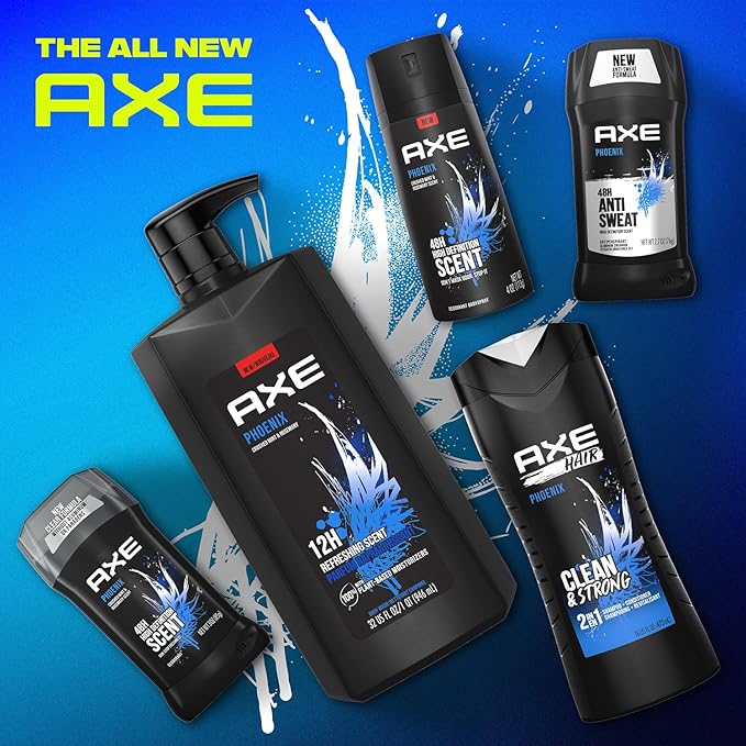 AXE Men's Body Wash &amp Shower Gel Phoenix 3-Pack 12H Invigorating Crushed Mint &amp Rosemary Scent 32 Fl Oz Each