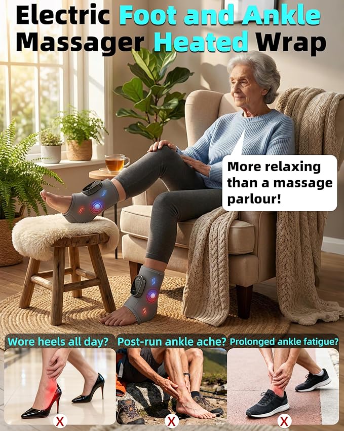 2in1 Ankle and Foot Massager with Heat and VibrationFoot Renew. Cordless Ankle Massager for Blood Circulation and Pain Relief Suitable for Neuropathy Gifts for Mom Dad Men Women（2Pcs）