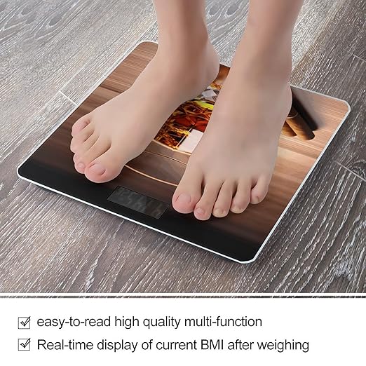 Brown Liquor in Cup Scale for Body Weight Safe Rounded Corners Tempered Glass Digital Bathroom Scale LED Display 400lb Capacity Weight Scales with High Precision Sensors