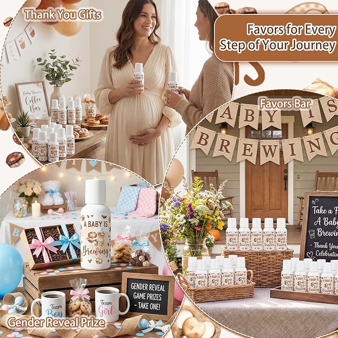 24 Pcs A Baby Is Brewing Baby Shower Decorations Travel Size Mini Sunscreen Bulk SPF 30+ Coffee Theme Party Favor Small Sunscreen for Guests Gender Reveal Souvenirs Prizes 1 Fl. oz