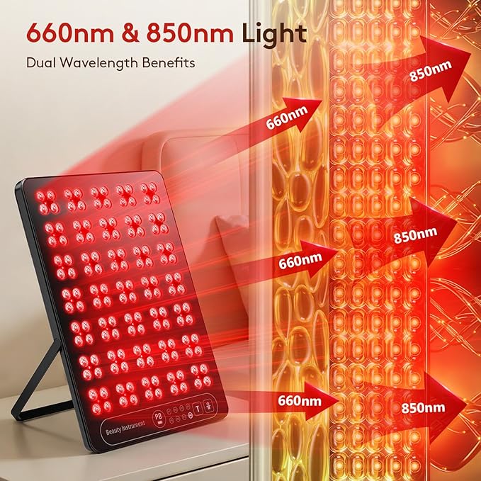 Red Light Therapy for Face Body: 660nm &amp 850nm Cordless Red Light Therapy Panel with Adjustable Stand - Red Infrared Light Panel with 3 Brightness Levels &amp Auto Off