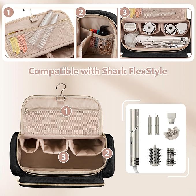 Fasrom Travel Carrying Case Compatible with Shark FlexStyle Air Styling &amp Drying System HD430/HD435 Hair Blow Dryer Storage Bag to Organize Hair Styling Attachments Black (Empty Bag)