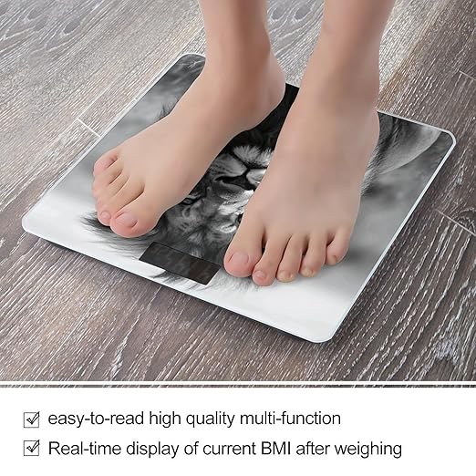 African Lion Black and White Scale for Body Weight Safe Rounded Corners Tempered Glass Digital Bathroom Scale LED Display 400lb Capacity Weight Scales with High Precision Sensors