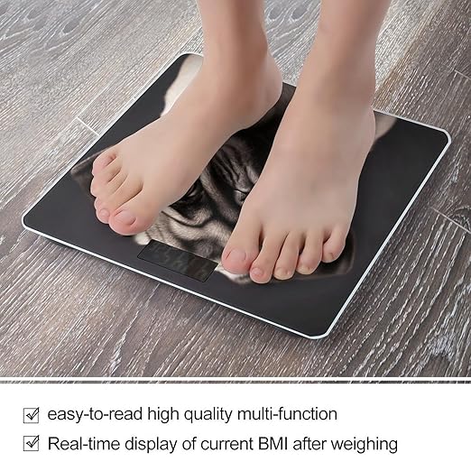 Pug Scale for Body Weight Anti-Slip Sturdy Tempered Glass Weighing Machine Highly Digital Accurate Bright LCD Bathroom Scale for Household Gift