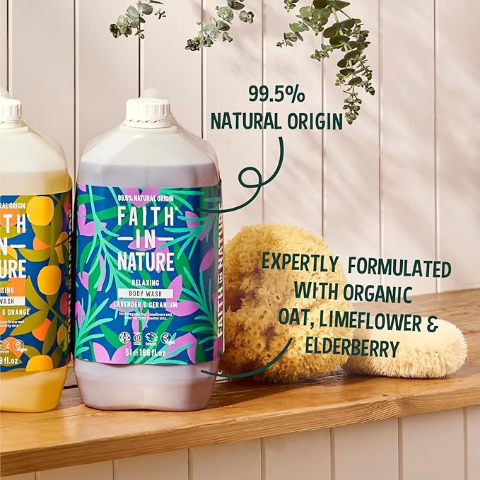 FAITH IN NATURE Natural Lavender &amp Geranium Body Wash Nourishing Vegan and Cruelty Free Parabens and SLS Free 5 Litre Refill Pack