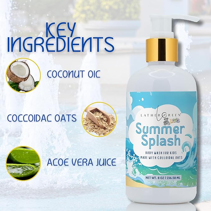 Kids Body Wash – Plant Based Gentle Moisturizer with Shea Butter – Safe for Sensitive Skin – Summer Splash – 3 Pack (8 oz Each)