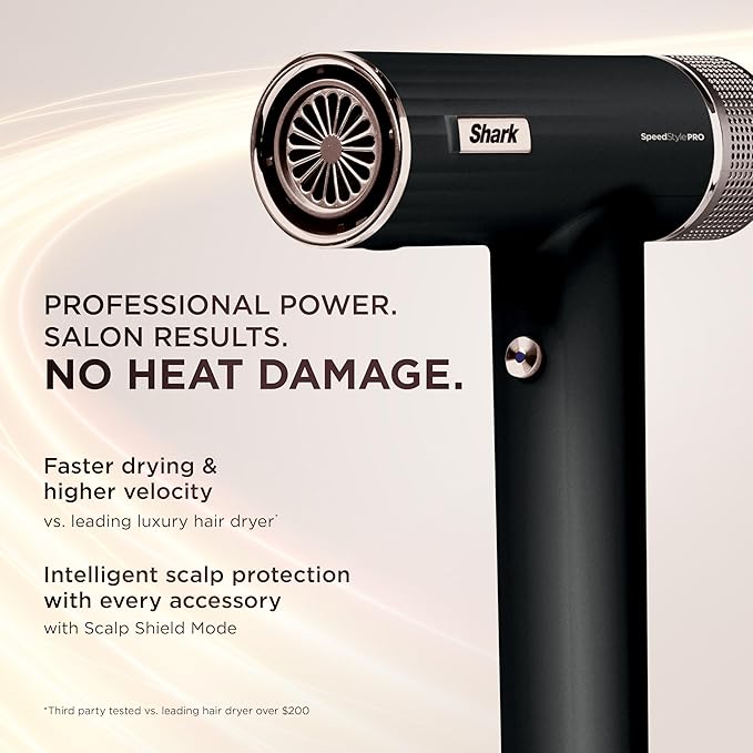 Shark SpeedStyle Pro Professional Performance High-Velocity Hair Dryer System with Scalp Shield and IQ Speed Styling &amp Drying Suite Curly and Coily Hair Lightweight Ionic No Heat Damage HD732