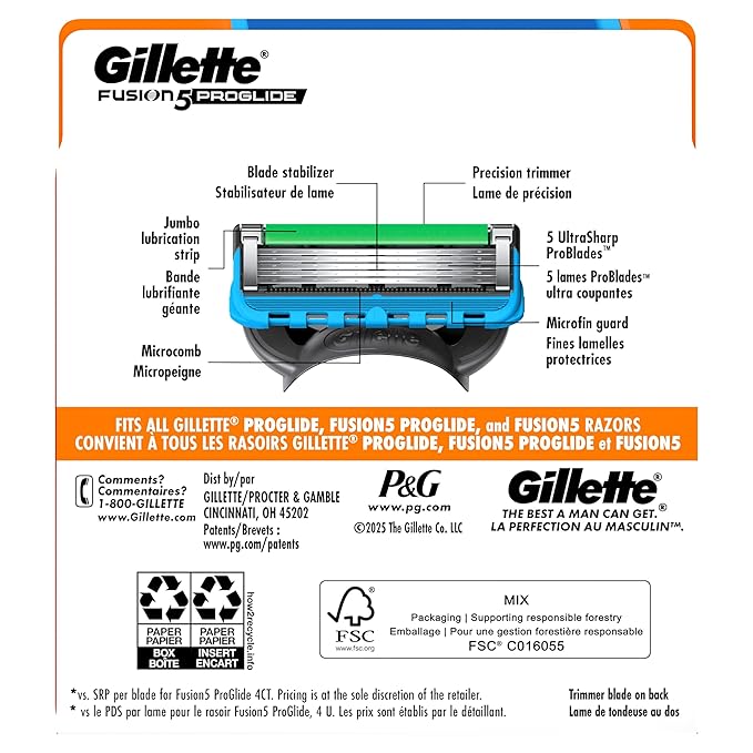 Gillette Fusion5 ProGlide Razor Blades for Men 5-Blade Razor Refills 9 Count