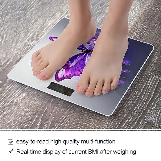 Purple ButterflyScale for Body Weight with LCD High Precision Weighing Scales Fashion Sturdy Tempered Glass Weight Scales Easy-to-Read Digital Bathroom Scale for Daily 400lb