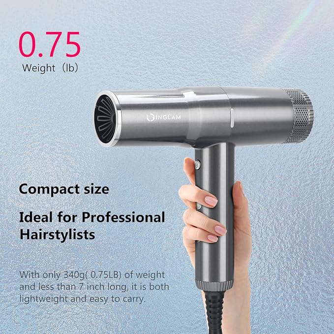 Hair Dryer with Diffuser IG INGLAM 1875W Professional Ionic Blow Dryer 110 000 RPM High-Speed Brushless Motor Auto-Clean 3 Heat Settings &amp 3 Speed &amp Cool Shot Button Settings for Easy Hom