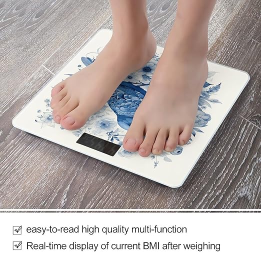 Bluebird and Flowers Scale for Body Weight Sturdy Tempered Glass Weighing Scales with LCD Display Accurate Digital Bathroom Scale Convenient Body Fat Smart Scales Easy Read