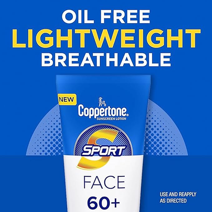 Coppertone Sport Sunscreen Pack Water Resistant Sunscreen Sport Sunscreen Lotion SPF 50 7 Fl Oz Bottle (Pack of 2) + Sport Face Sunscreen Lotion SPF 60+ 2.5 Fl Oz Tube