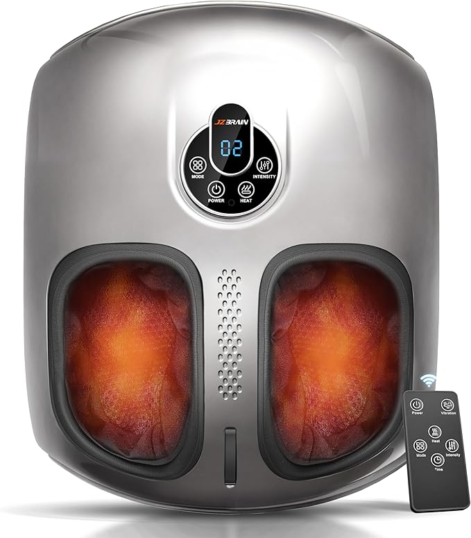 Shiatsu Foot Massager Machine with Heat : Deep Kneading Foot Massager with Vibration &amp Compression for Plantar Fasciitis &amp Neuropathy - for Women &amp MenRelax for Home Office Use (Silver)
