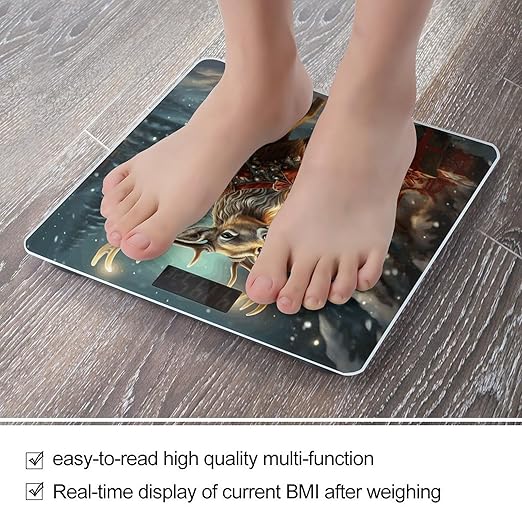 Christmas Gift Reindeer Scale for Body Weight Safe Rounded Corners Tempered Glass Digital Bathroom Scale LED Display 400lb Capacity Weight Scales with High Precision Sensors