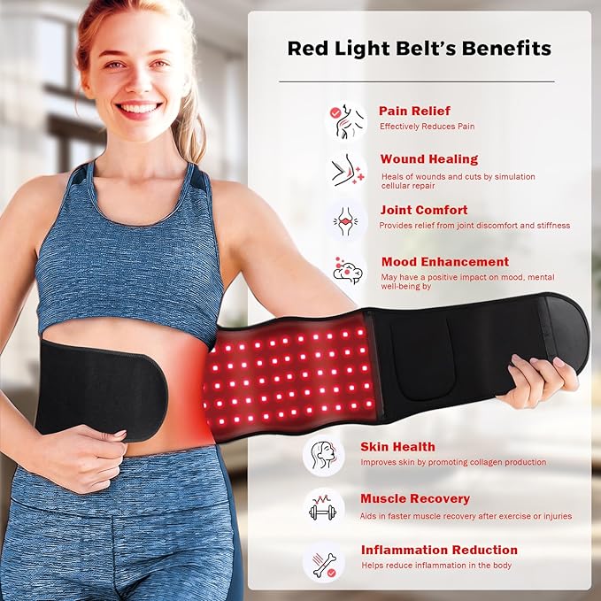 Red Light Therapy Belt - 660nm &amp 850nm Wavelength Red Light Therapy Wrap Near-Infrared Light Belt for Back 5 Brightness Levels 5 Vibration Levels Timer