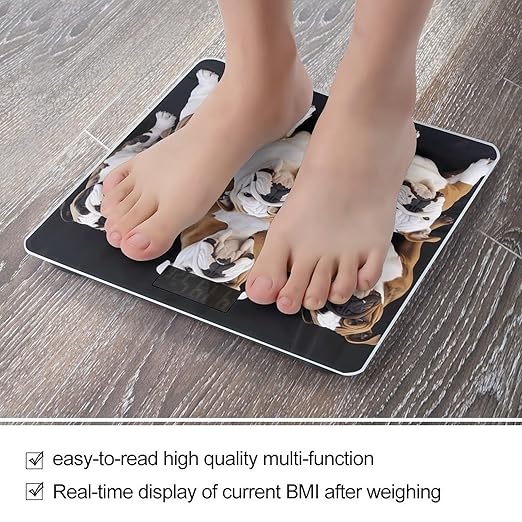 English Bulldogs Scale for Body Weight High Precision Digital Weight Scales with LCD Display Anti-Slip Sturdy Slim Tempered Glass Bathroom Scale for Home Use