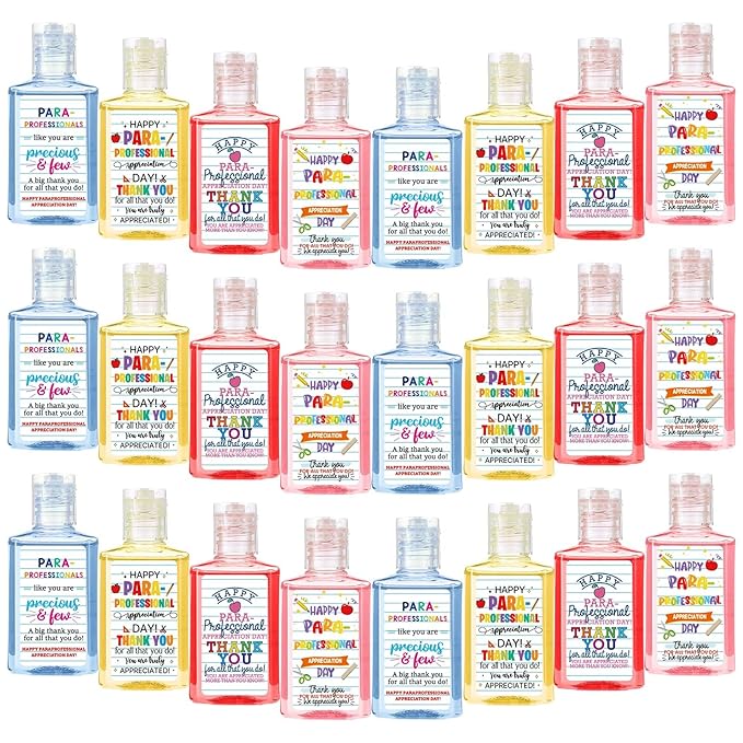 24 Pcs Paraprofessional Day Gifts Mini Hand Sanitizer Bulk Favors 1fl oz Travel Size for Party Supplies Dentist Doctor Nurse Teacher Coworker