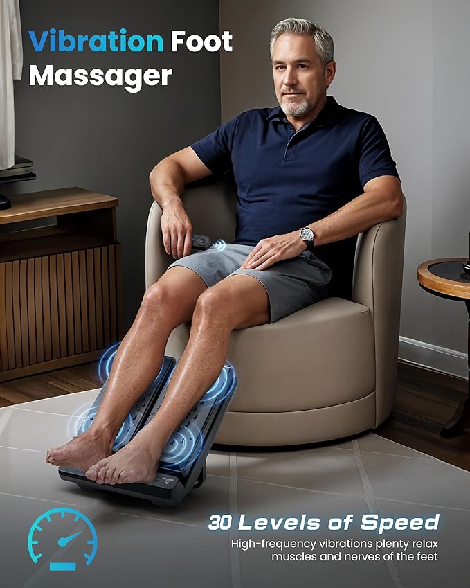 Foot Massager for NeuropathyPlantar Fasciitis High-Frequency Vibration Feet Massager with Heat 30 Speed Levels &amp 3 Angles Relax Calf Leg and Foot for Circulation Pain Relief Remote Control