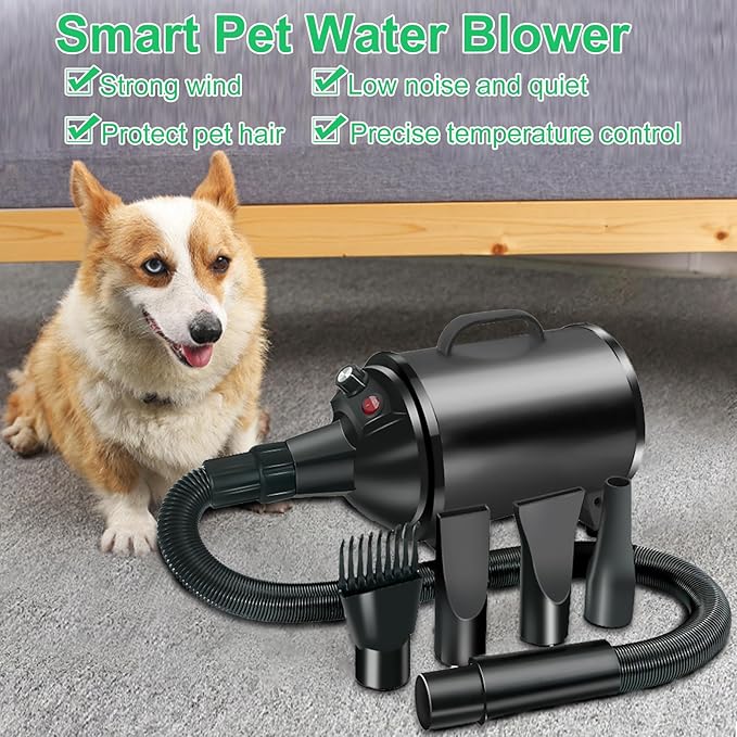 Dog Hair Dryer3.3HP/2400W High Velocity Professional Dog Pet Grooming Hair VacuumTemperature Adjustable Dryer Blower Grooming for Dogs Cats (Black)