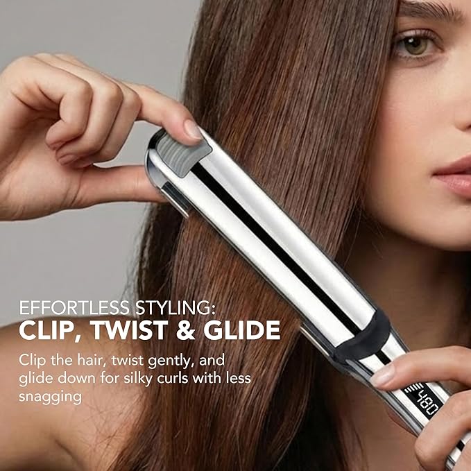 Professional Titanium Flat Iron 1 1/4 Floating Plates 2-in-1 Hair Straightener &amp Curler 10 Temps up to 480°F Negative Ion Dual Voltage Fast Heating Hair Tool – Gray