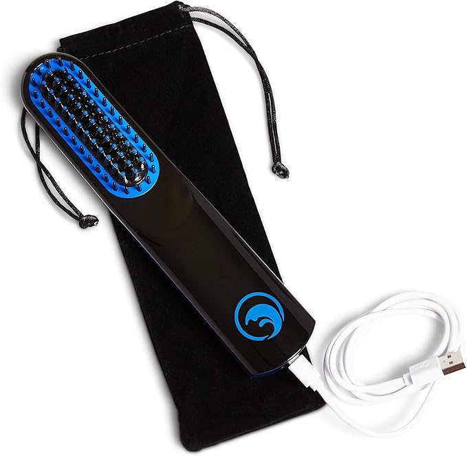 Beard Straightener New Improved Charging Cable(USB C) Cordless Beard and Hair Straightening Comb Rechargeable Portable and Durable. Beard comb for men Grooming Accessory for Men (Black and Blue)