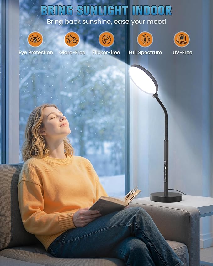 10000 Lux Light Therapy Lamp Sunlight Therapy Lamps with 3 Color Temperatures &ampDimmable &ampTimer Full Spectrum &ampUV-Free Happy Lamp Light Therapy with Remote Daylight Lamps for Home(Black