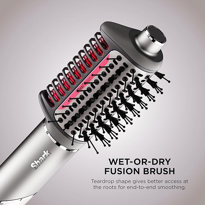 Shark FlexFusion Hair Dryer with Fusion Hair Brush Diffuser Ceramic Air Styler with Auto-Wrap Hair Curlers Ceramic Plates Metallic Mist HD642