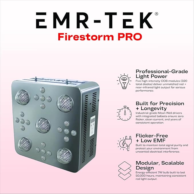 EMR-TEK Firestorm Pro | Red Light Therapy for Face &amp Body | High-Intensity Red &amp Near-Infrared Light Therapy Panel | Zero Flicker Near-Zero EMF &amp Utra-Clean Light Output | Expandable Mod