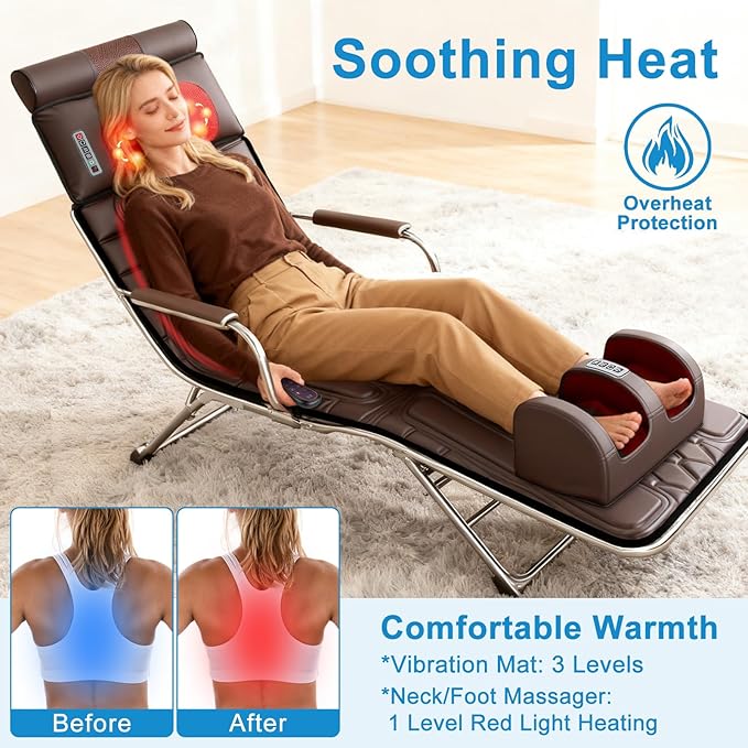 Moclever Full Body Massage Mat with HeatElectric Massage Pad for NeckBack Pain ReliefFoldable Cushion Mattress W/Timer &amp Adjustable Intensity Massager for Home or Office Use (PU Leather)