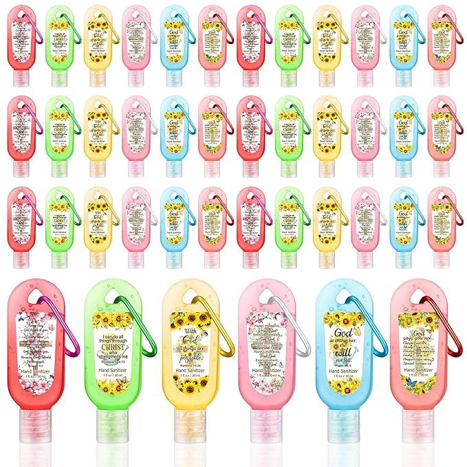 24 Pack Christian Hand Sanitizer Keychain Bible Verse Mini Hand Sanitizer Keychain Bulk Travel Size Christian Gift for Women Religious Gifts for Women Teacher Coworker Wedding Church Mother's Day Gift