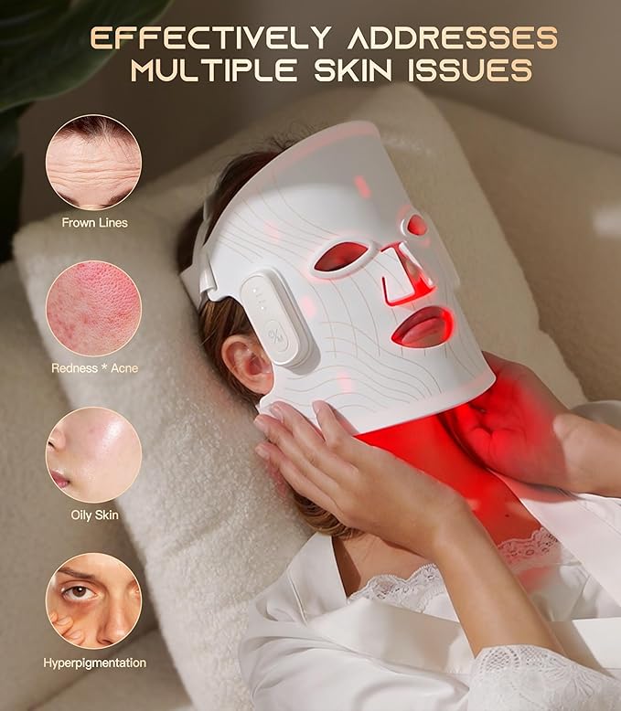 Red Light Therapy for Face Wireless Led Face Mask with Near-Infrared Red Light (NIR) 5 Modes Facial Skin Care 380-850nm Multi-wavelength Rechargeable Beauty Device for Women Men