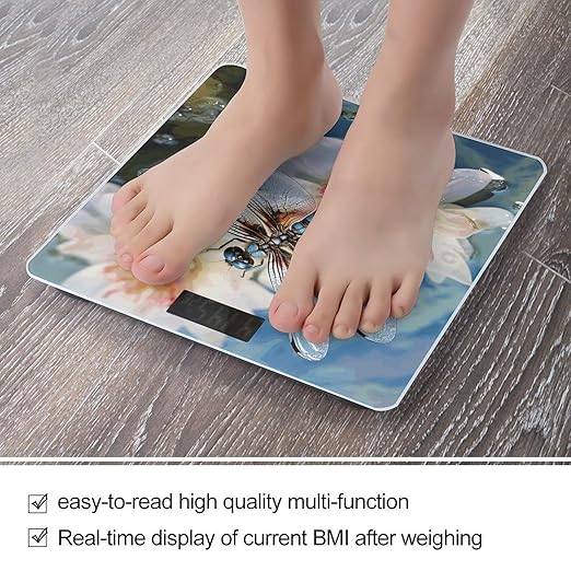 Dragonfly Lotus Digital Bathroom Scale for Body Weight Weighing Scale with Backlit LCD Display High Precision Measurements &amp Measures Weight Up to 180kg