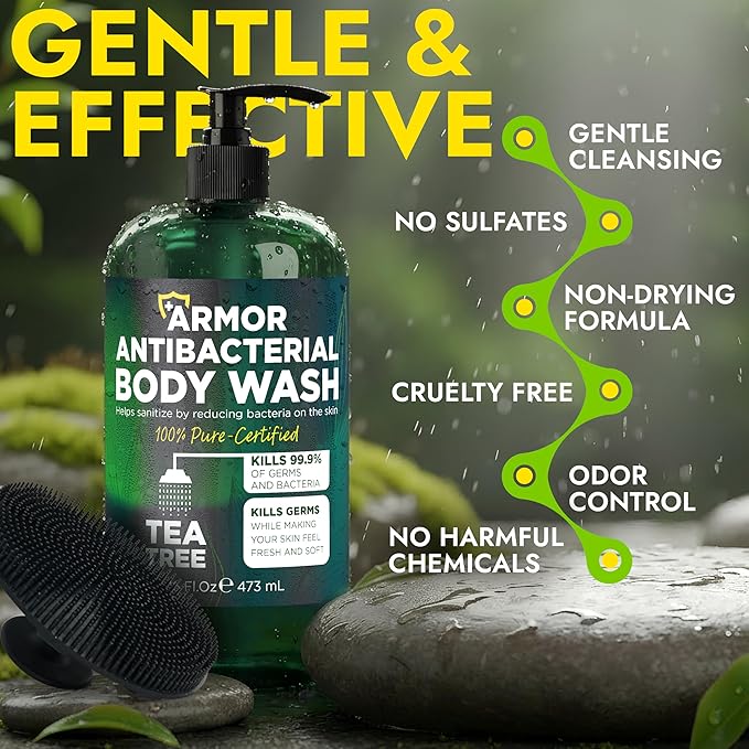 Tea Tree Oil Body Care Bundle – Antibacterial Body Wash (16 fl oz) + Antifungal Ringworm Spray with Manuka Honey (4.05 fl oz) – Soothes Itchy Skin Reduces Odor for Men &amp Women