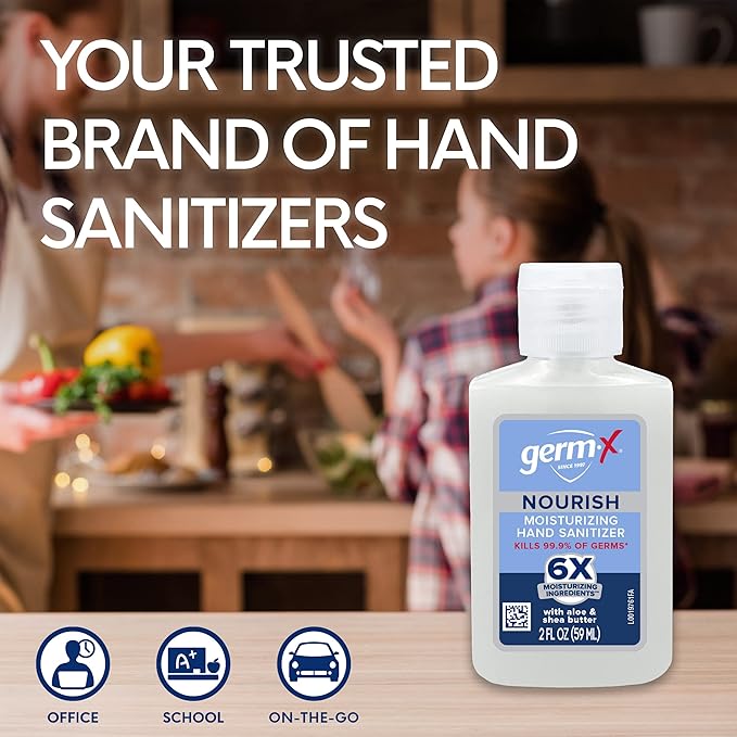 Germ-X Nourish Hand Sanitizer 2 Fl Oz (Pack of 24) 2-in-1 Moisturizing and Sanitizing Formula with Shea Butter Vitamin E &amp Aloe Non-Greasy Mini Travel Size for On-The-Go Fresh Scent