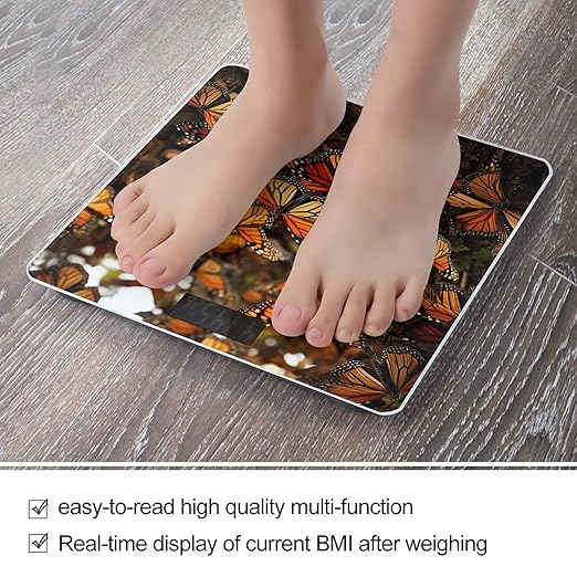 Monarch Butterflies Scale for Body Weight Highly Accurate Digital Bathroom Scale Sturdy Tempered Glass Weighing Scales with LCD Display Fashion Body Fat Smart Scales 400lb