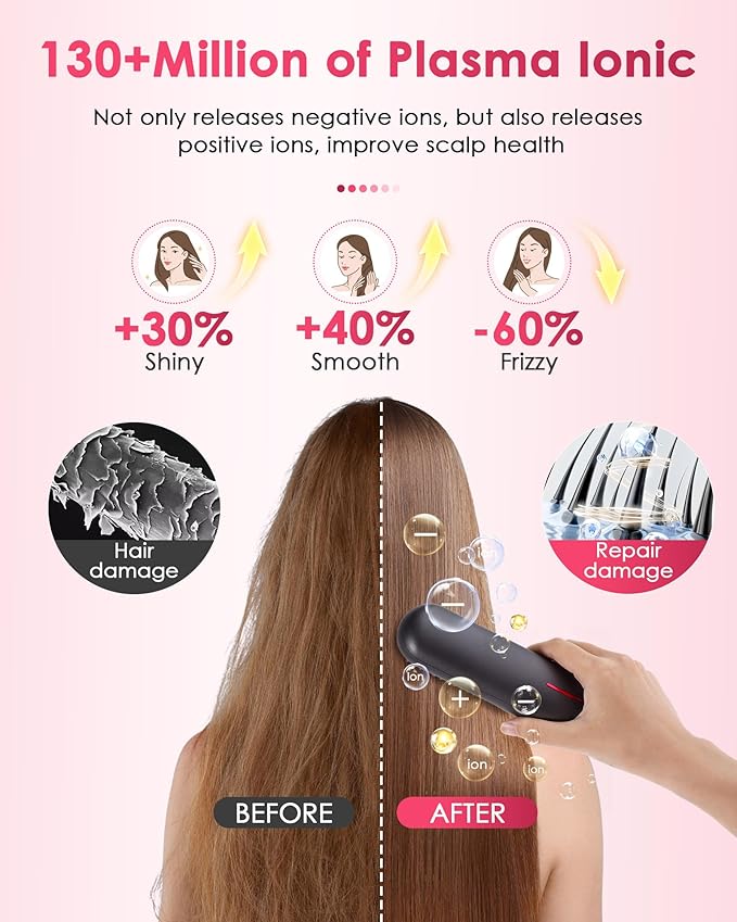 LAMA Cordless Hair Straightener Brush - Portable Hair Brush - 20s Fast Heating - 130 Million Plasma for Frizz-Free Shine 9000mAh Mini Hair Straightener Comb for Women Travel LED Display Hot CombBK