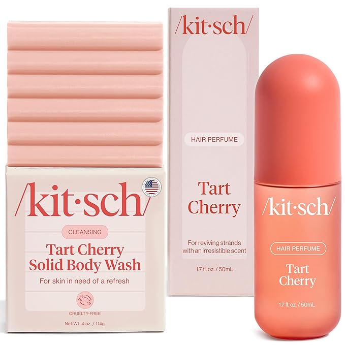 Kitsch Tart Cherry Soap Bar &amp Hair Perfume – 2-Piece Body &amp Hair Care Shower Set