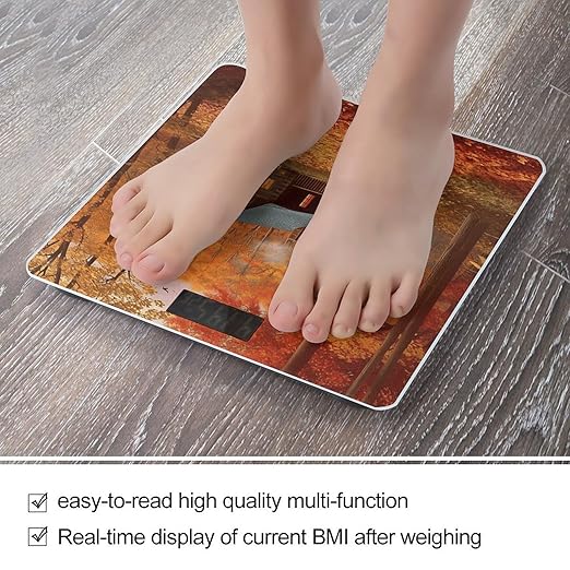 Autumn Woods Cabin Bathroom Scale for Body Weight LCD Display Digital Bathroom Scale Tempered Glass Bathroom Weight Scales Fashion Smart Scales for Home Bedroom 400 Lb
