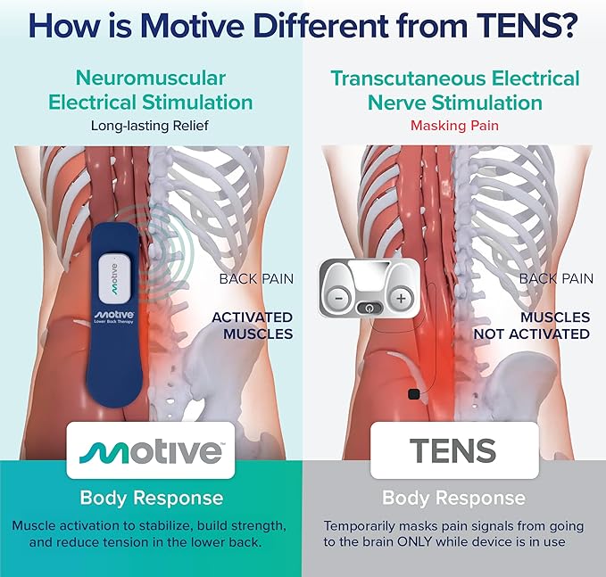 Motive Lower Back FDA-Cleared NMES Therapy: Strengthen Lower Back Muscles for Better Stability &amp Movement Support – 20-Min At-Home SessionsDrug Free