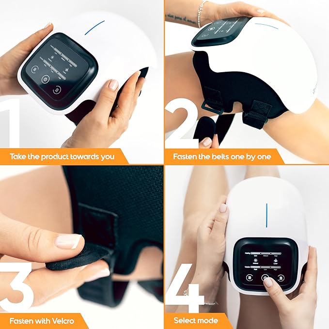 Careella Advanced Wireless XL Knee Massager with Bag – Heated &amp Rechargeable Pad with Smart Vibration Adjustable Brace &amp Gentle Light – Cordless Comfort Device for Knees &amp Joints – Portab
