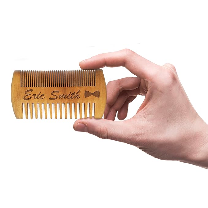 My Personal Memories Custom Engraved Wooden Beard and Mustache Comb - Personalized Grooming Wood Brush Gift with Dual Action Teeth for Men Guys and Him
