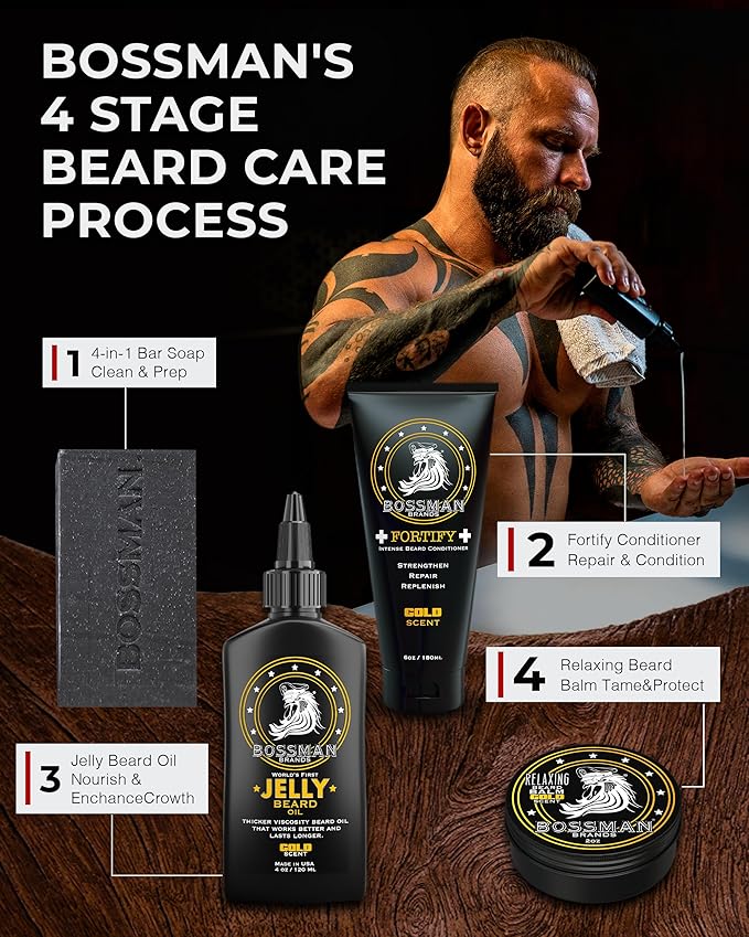 Bossman Jelly Beard Oil for Men - 3 Pack (12 oz in Total Gold Scent) – Softens Moisturizes &amp Conditions with Natural Ingredients