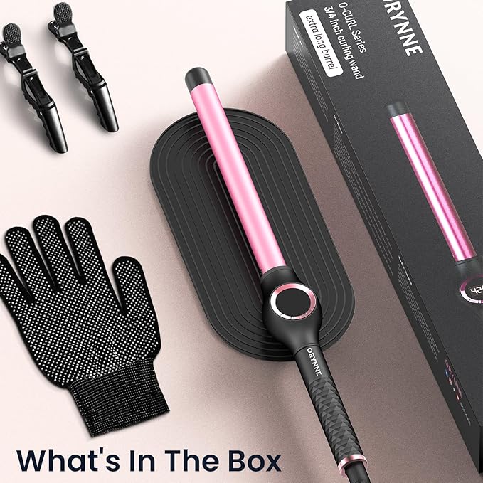 3/4 Inch Curling Wand for Long Hair Extra Long Barrel Ceramic Wand Curling Iron 7 Adjustable Heats 110-240V Dual Voltage Hair Wand Curler 60 Minutes Auto Shut Off
