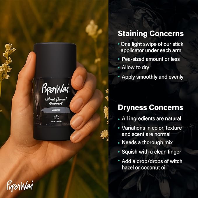 PiperWai Natural Deodorant w/Activated Charcoal | Odor Protection Vegan Aluminum Free Shark Tank Product for Women &amp Men | Great for Travel &amp Gifts | 2.6 oz (75g) Original Scented Stick 2-