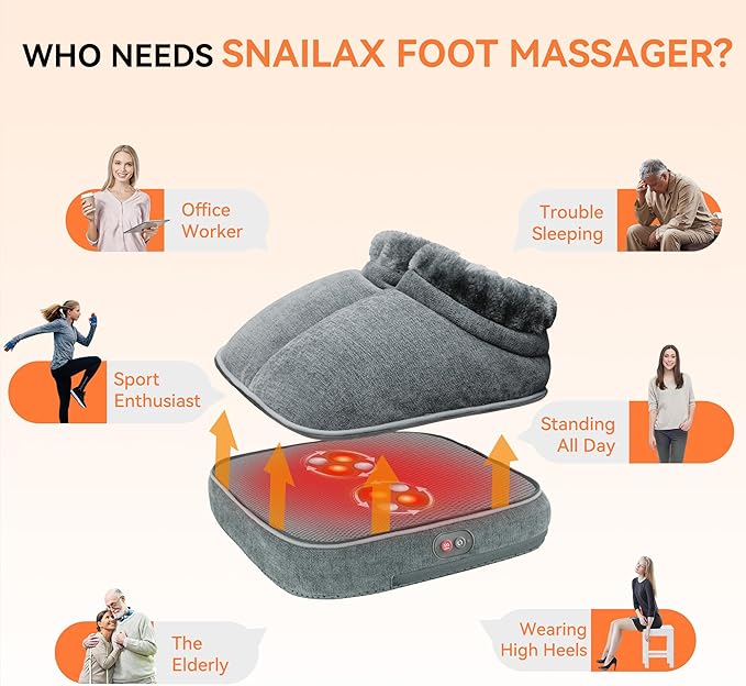 Snailax Shiatsu Foot Massager with Heat Electrick Foot Massager Machine for Neuropathy Plantar Fasciitis Feet Warmers for WomenMen Foot Heater Under Desk Size 13